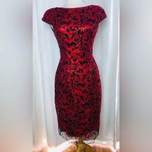 Antonio Melani Milo Sequin Mesh Sheath Dress Sz 4 Red Short Sleeve $199 NEW NWT